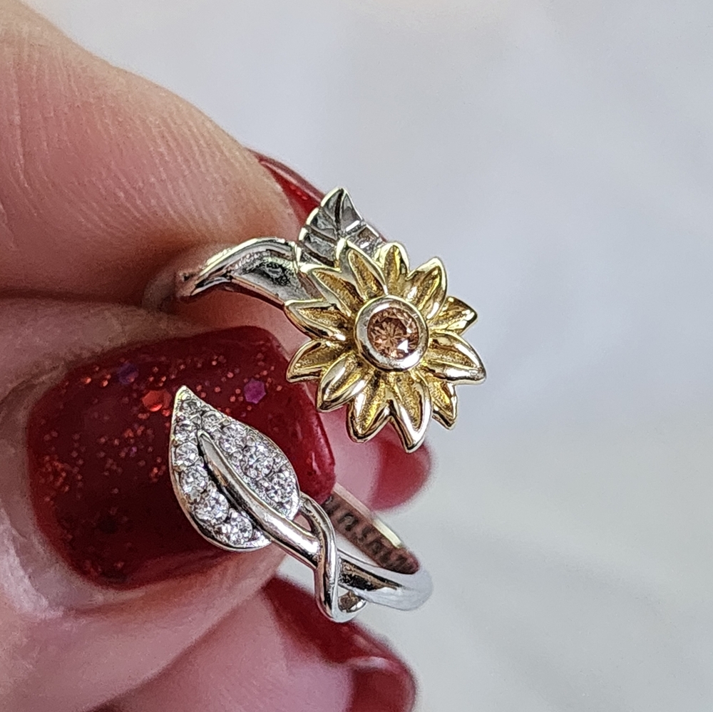 Sunflower sterling silver ring